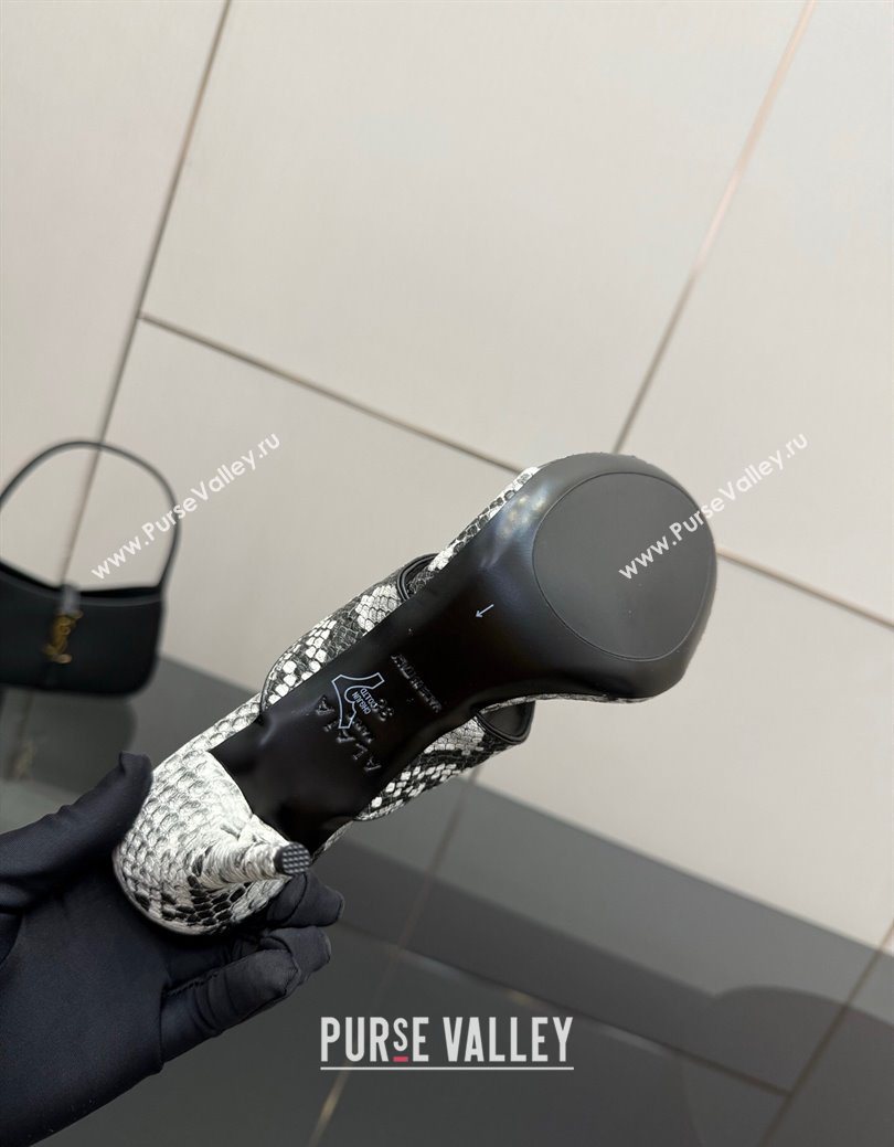 Alaia Heel Thong Slides Sandal 8cm in Snakeskin Like Grey 2025 AL082701 (MD-250827099)