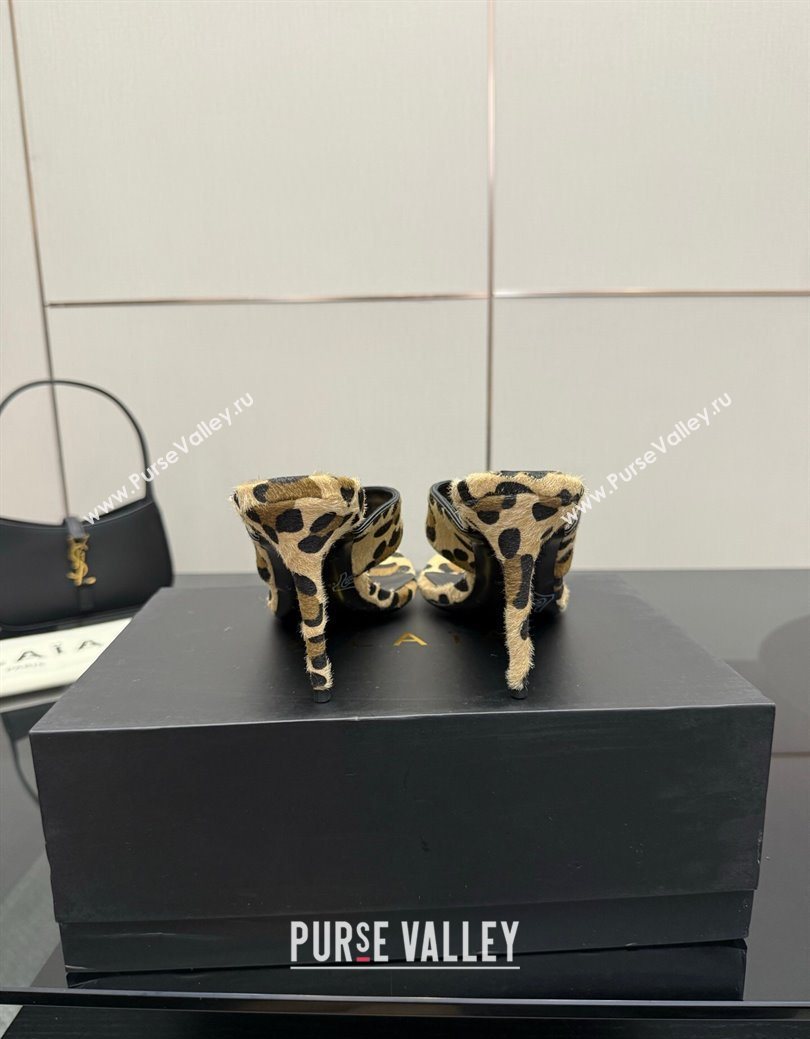 Alaia Heel Thong Slides Sandal 8cm in Leopard Print Mohair 2025 AL082701 (MD-250827100)