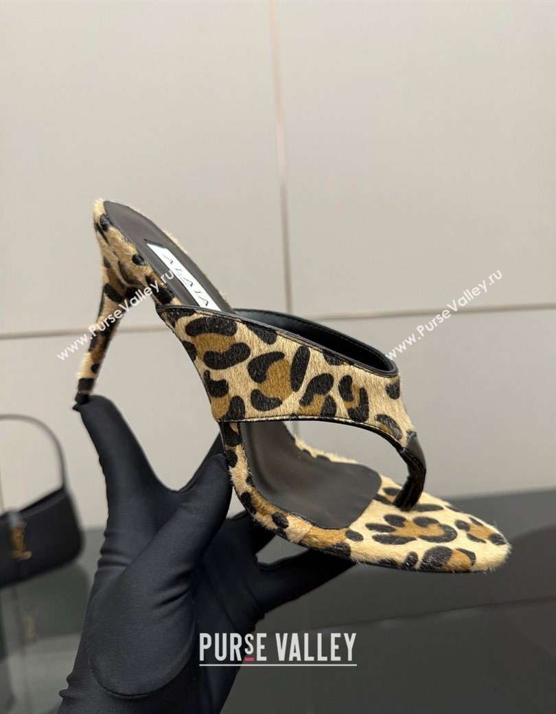 Alaia Heel Thong Slides Sandal 8cm in Leopard Print Mohair 2025 AL082701 (MD-250827100)