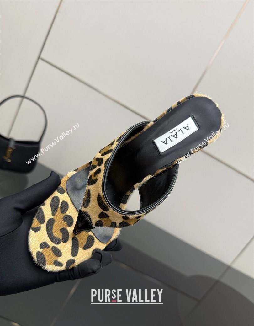 Alaia Heel Thong Slides Sandal 8cm in Leopard Print Mohair 2025 AL082701 (MD-250827100)
