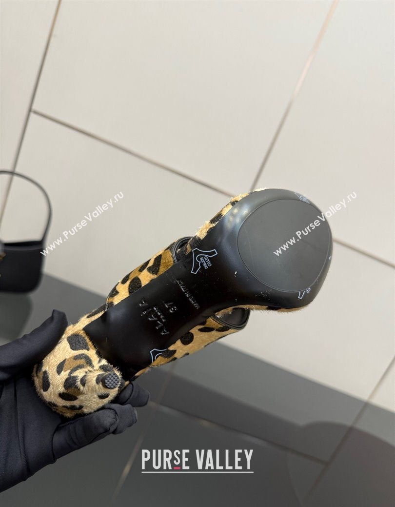 Alaia Heel Thong Slides Sandal 8cm in Leopard Print Mohair 2025 AL082701 (MD-250827100)