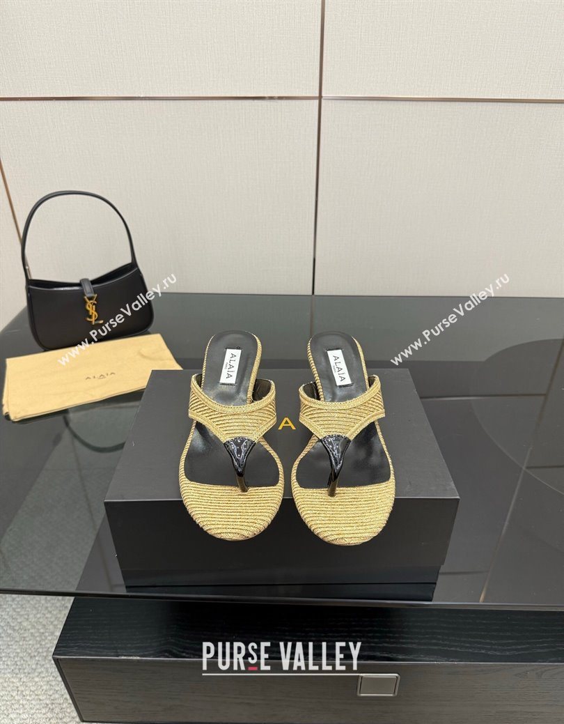 Alaia Heel Thong Slides Sandal 5.5cm in Woven Beige 2025 AL082701 (MD-250827079)