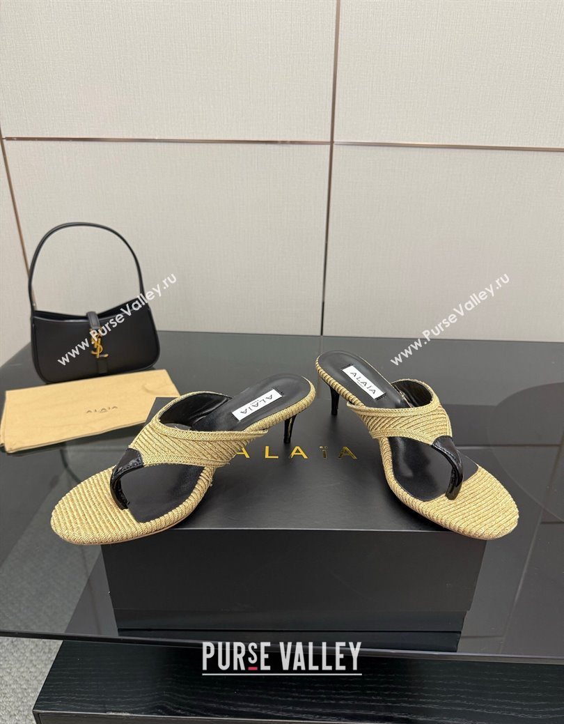 Alaia Heel Thong Slides Sandal 5.5cm in Woven Beige 2025 AL082701 (MD-250827079)