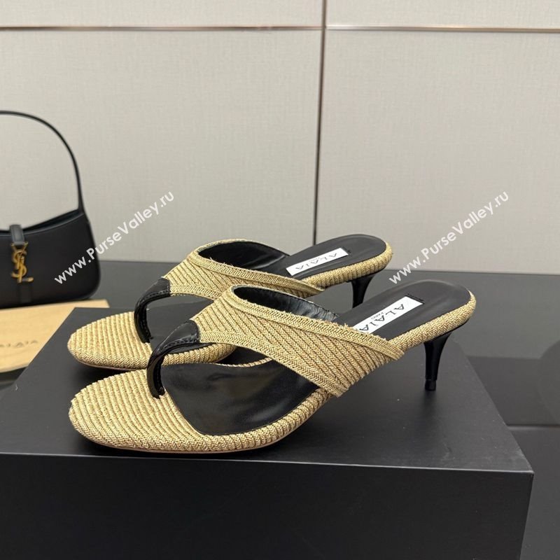 Alaia Heel Thong Slides Sandal 5.5cm in Woven Beige 2025 AL082701 (MD-250827079)