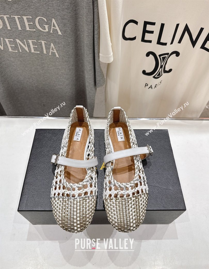 Alaia Woven Ballet Flats White/Light Gold 2025 AL070902 (syt-250827086)