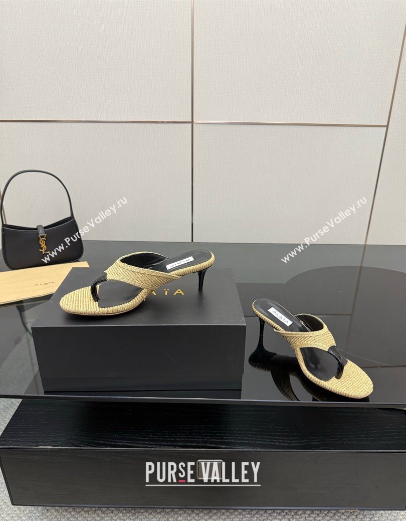 Alaia Heel Thong Slides Sandal 5.5cm in Woven Beige 2025 AL082701 (MD-250827079)