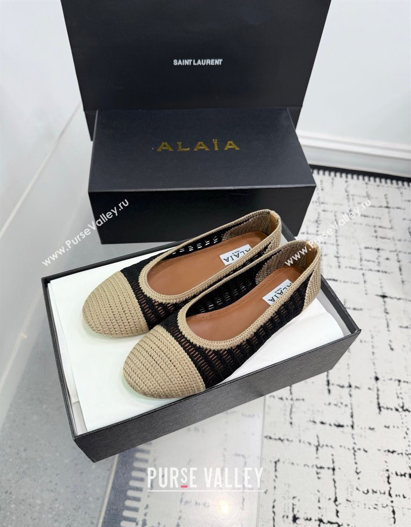 Alaia Woven Ballet Flats Beige/Black 2025 AL082703 (KER-250827093)