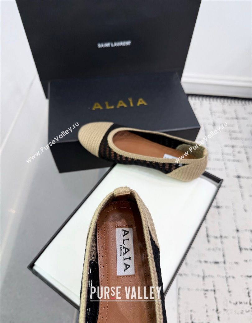 Alaia Woven Ballet Flats Beige/Black 2025 AL082703 (KER-250827093)
