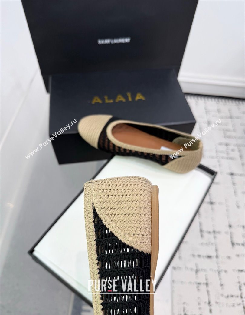 Alaia Woven Ballet Flats Beige/Black 2025 AL082703 (KER-250827093)