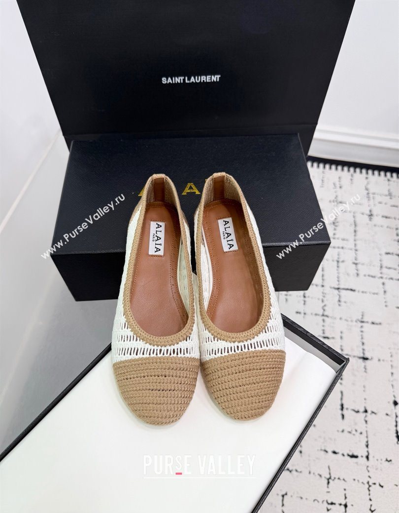 Alaia Woven Ballet Flats Beige/White 2025 AL082703 (KER-250827094)