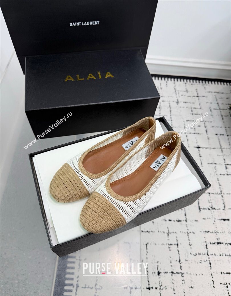 Alaia Woven Ballet Flats Beige/White 2025 AL082703 (KER-250827094)