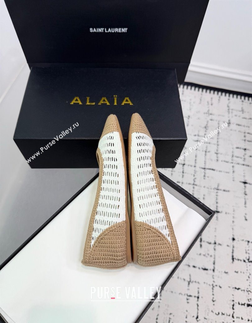 Alaia Woven Ballet Flats Beige/White 2025 AL082703 (KER-250827094)