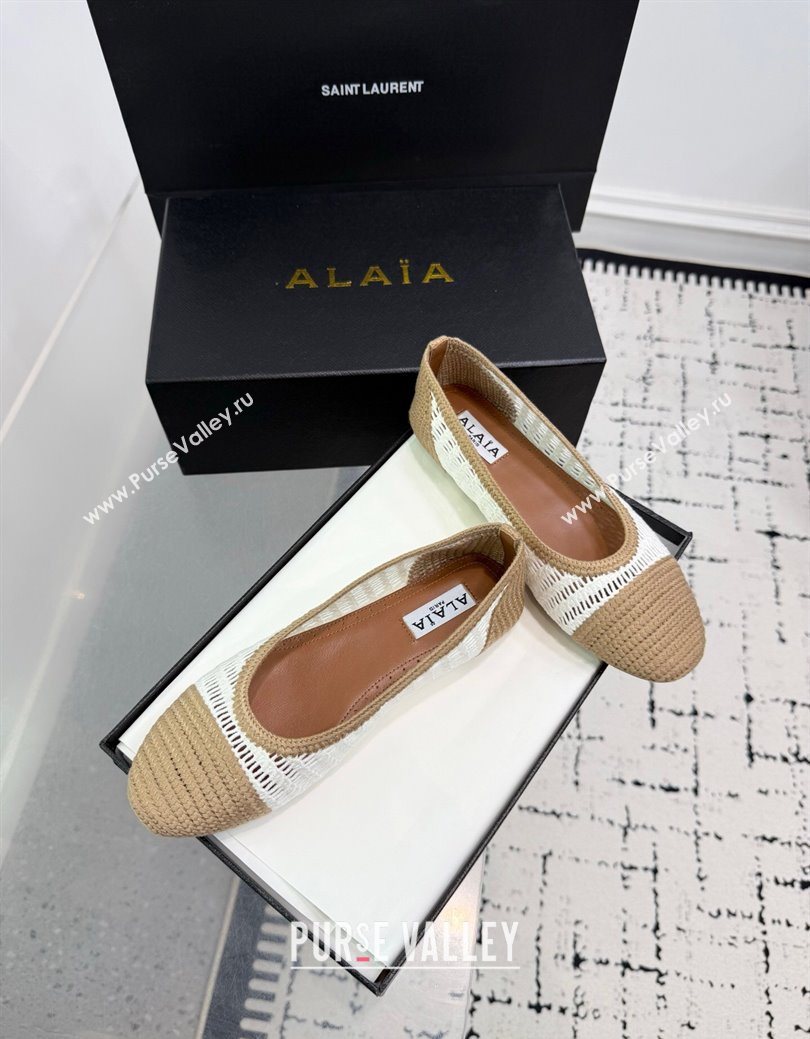Alaia Woven Ballet Flats Beige/White 2025 AL082703 (KER-250827094)