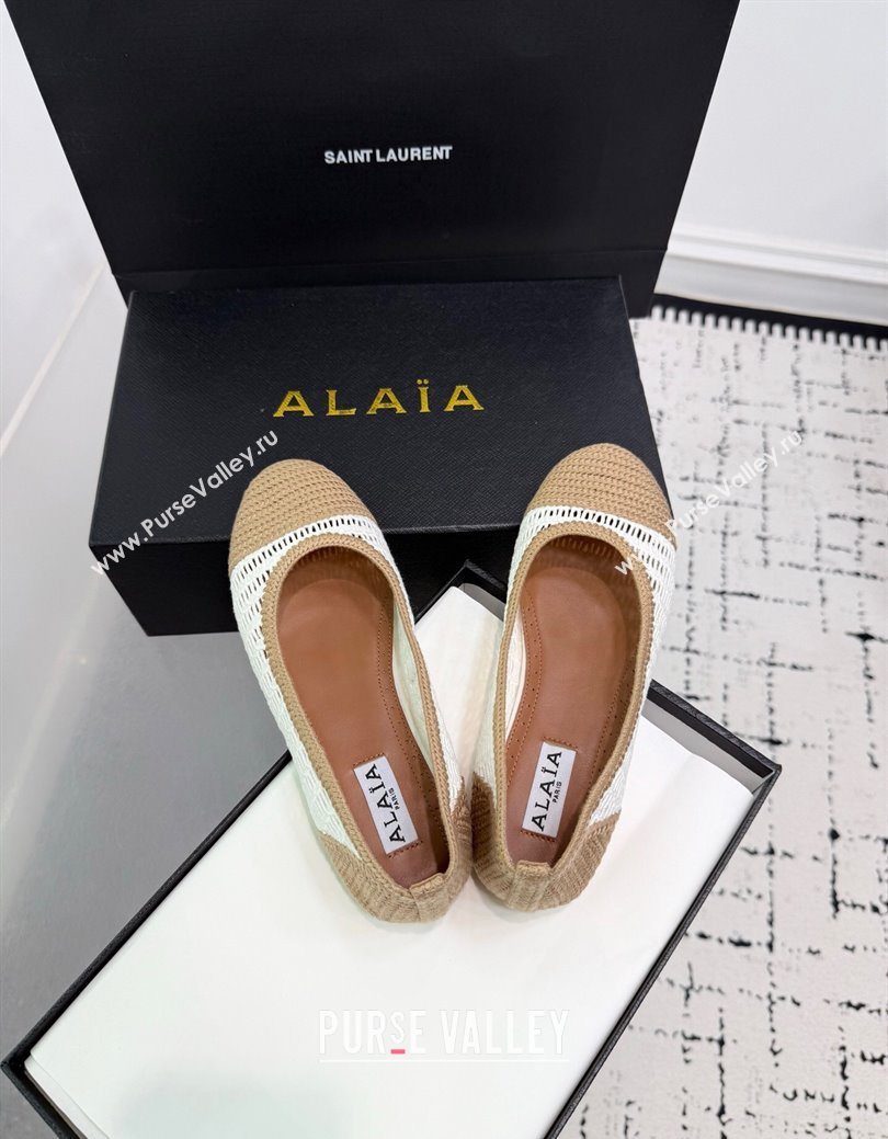 Alaia Woven Ballet Flats Beige/White 2025 AL082703 (KER-250827094)