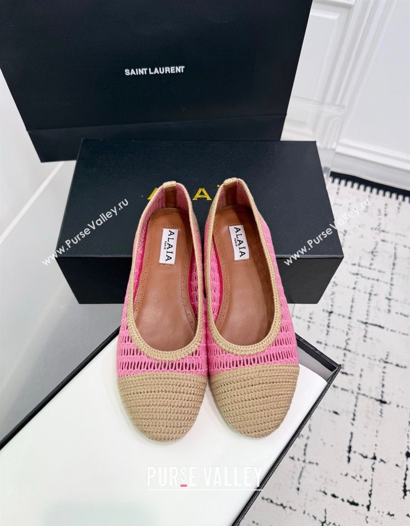 Alaia Woven Ballet Flats Beige/Pink 2025 AL082703 (KER-250827095)