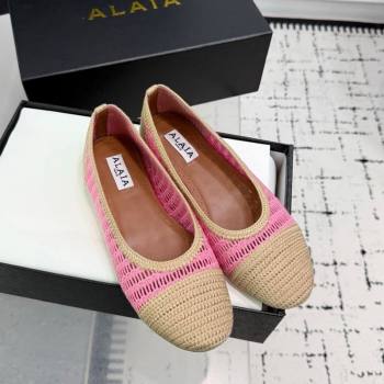 Alaia Woven Ballet Flats Beige/Pink 2025 AL082703 (KER-250827095)