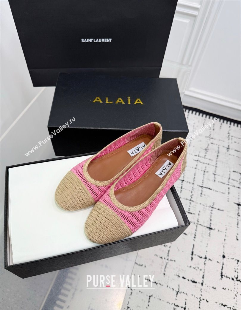 Alaia Woven Ballet Flats Beige/Pink 2025 AL082703 (KER-250827095)
