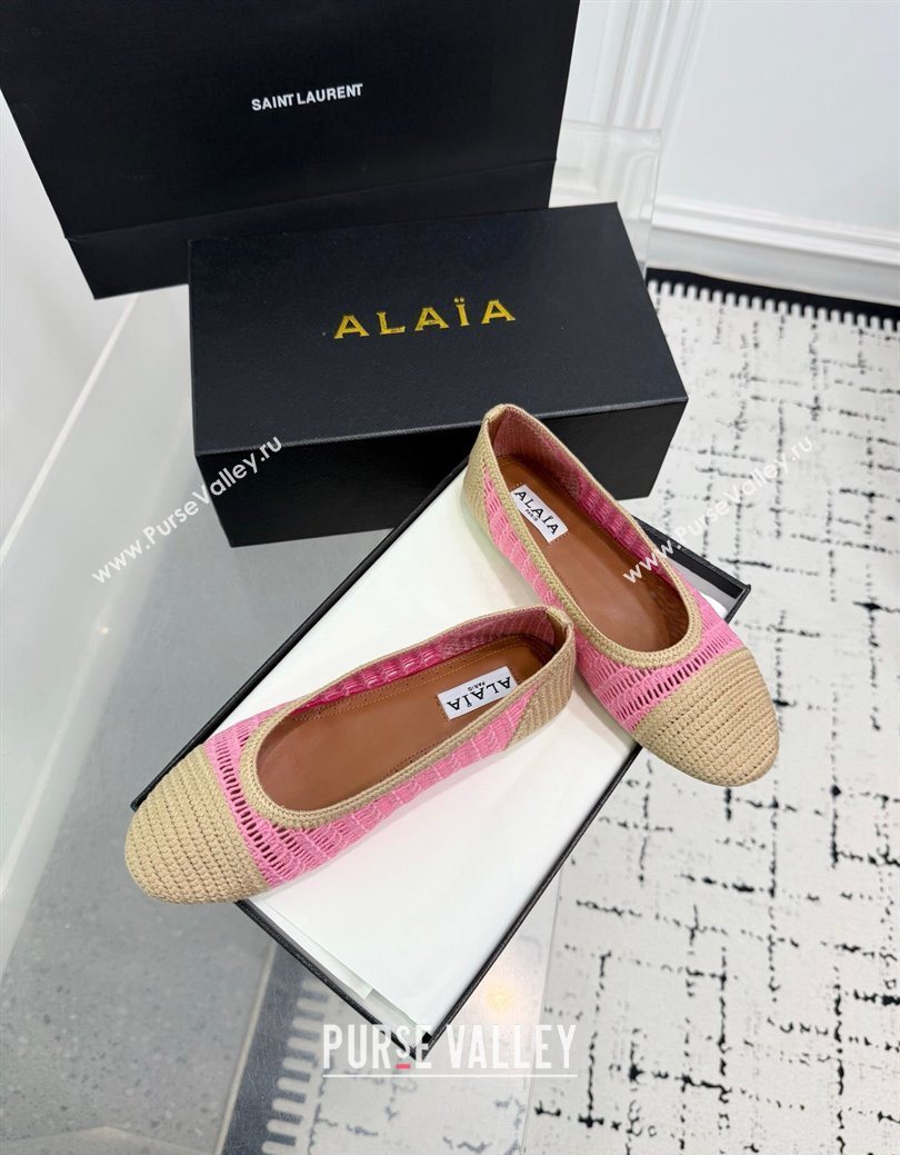 Alaia Woven Ballet Flats Beige/Pink 2025 AL082703 (KER-250827095)
