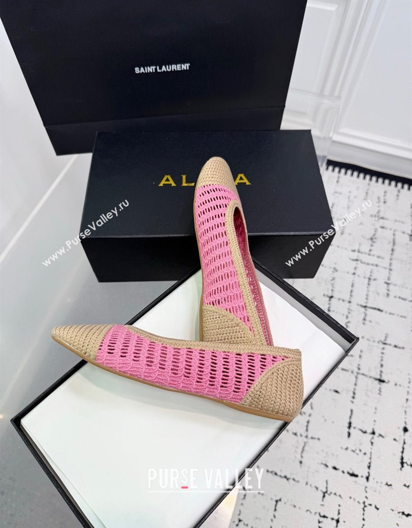Alaia Woven Ballet Flats Beige/Pink 2025 AL082703 (KER-250827095)