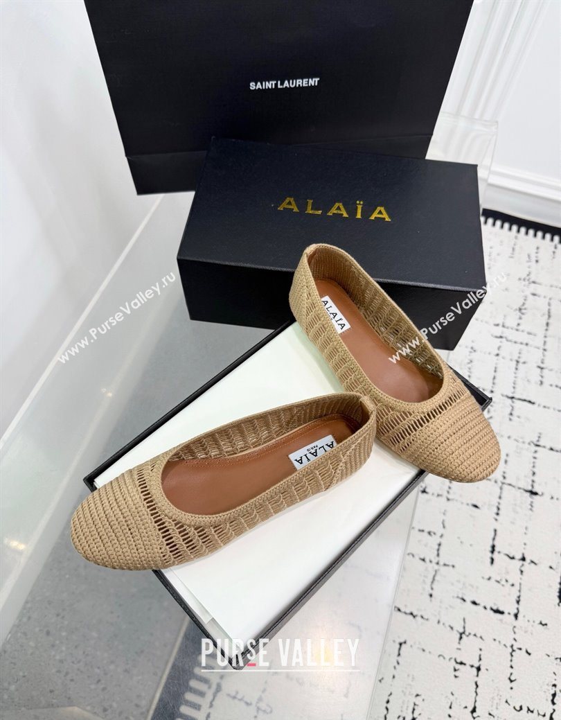 Alaia Woven Ballet Flats Dark Beige 2025 AL082703 (KER-250827098)