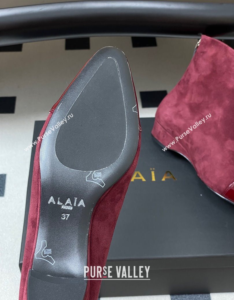 Alaia Suede and Patent Leather Ankle Boots Burgundy 2025 AL102902 (MD-251029111)
