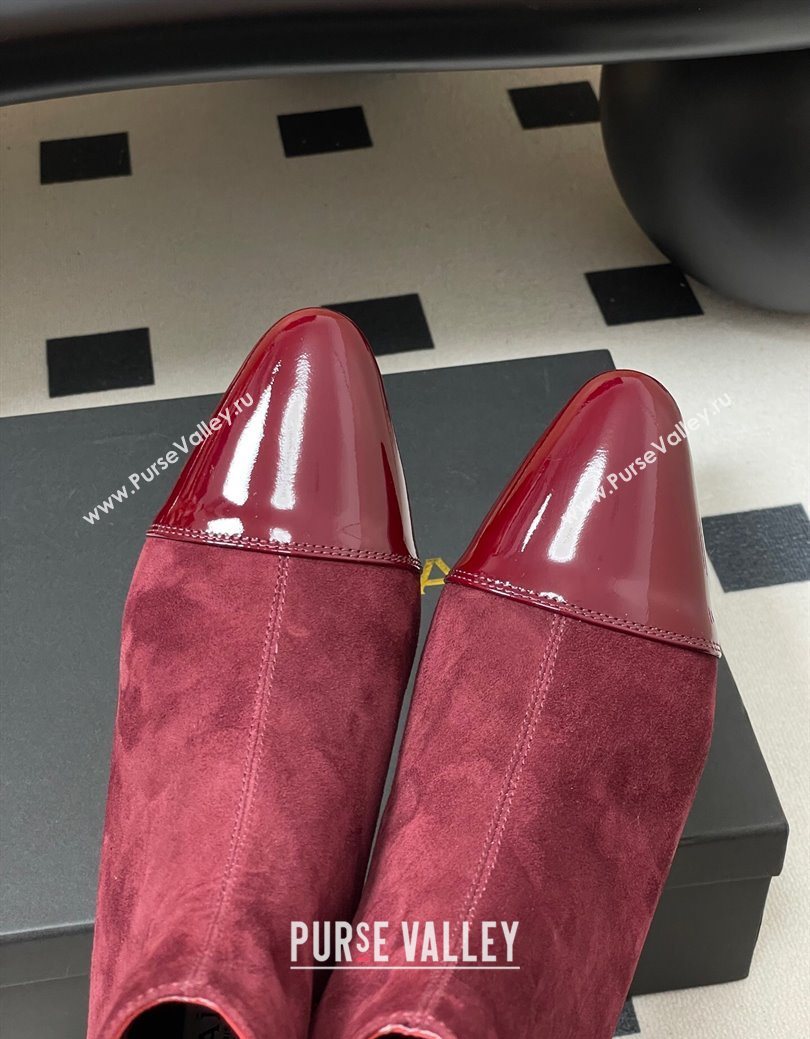 Alaia Suede and Patent Leather Ankle Boots Burgundy 2025 AL102902 (MD-251029111)