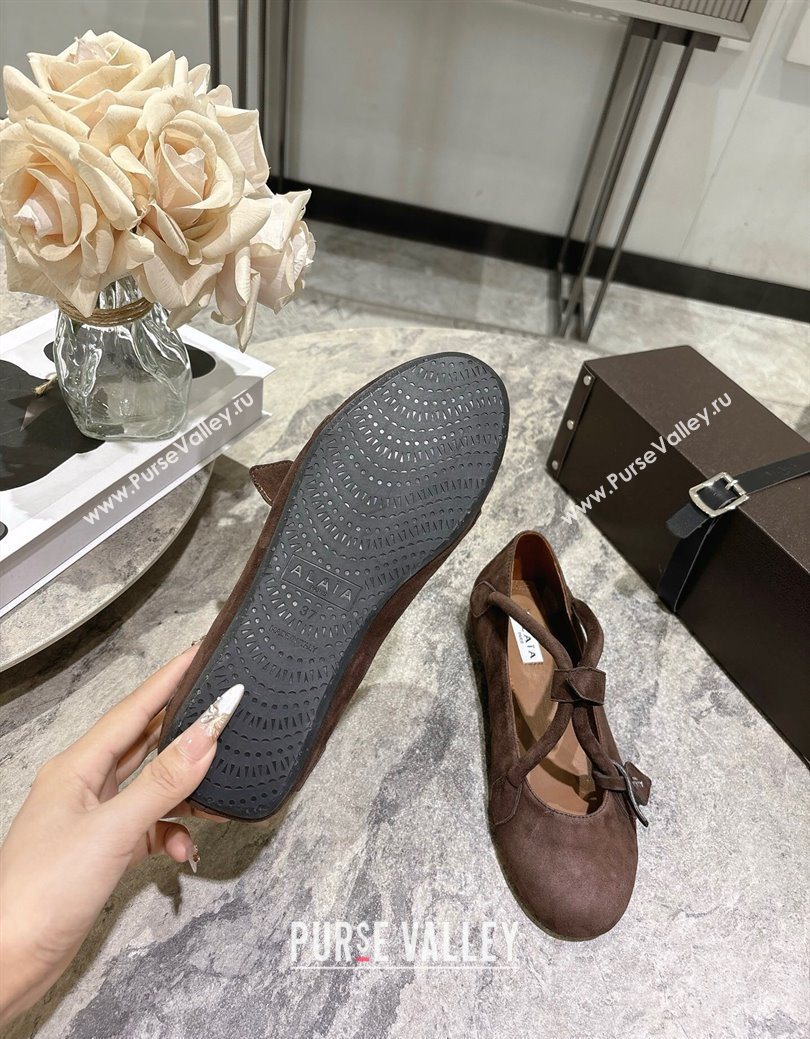 Alaia Le Teckel Ballet Flats in Suede with Cross Strap Brown 2025 AL102907 (KL-251029129)