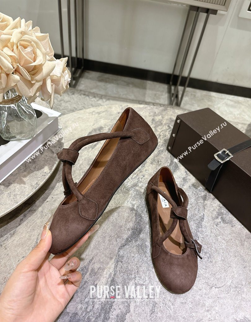 Alaia Le Teckel Ballet Flats in Suede with Cross Strap Brown 2025 AL102907 (KL-251029129)