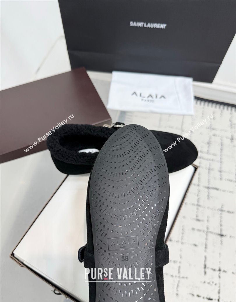 Alaia Ballet Flats in Suede and Shearling Black 2025 AL102901 (KER-251029096)