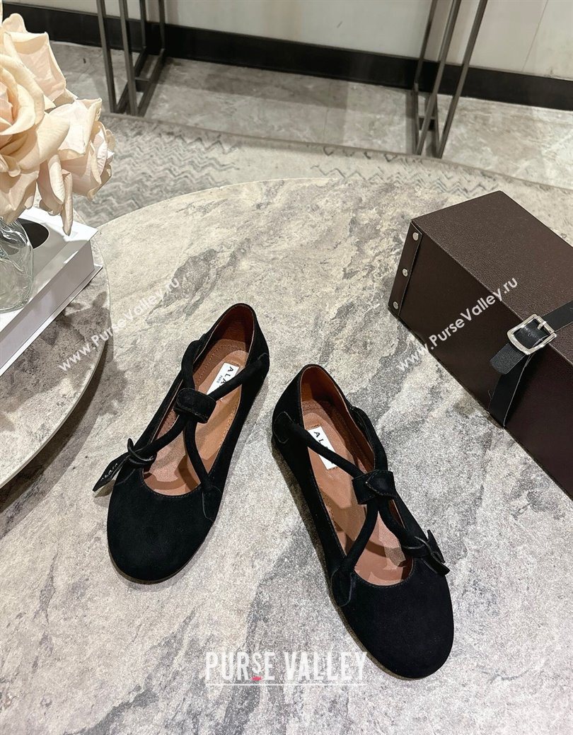Alaia Le Teckel Ballet Flats in Suede with Cross Strap Black 2025 AL102907 (KL-251029130)