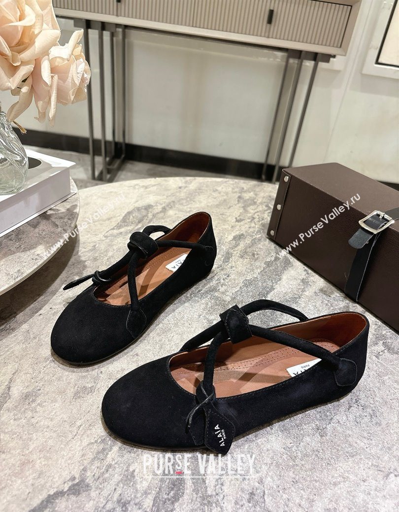 Alaia Le Teckel Ballet Flats in Suede with Cross Strap Black 2025 AL102907 (KL-251029130)