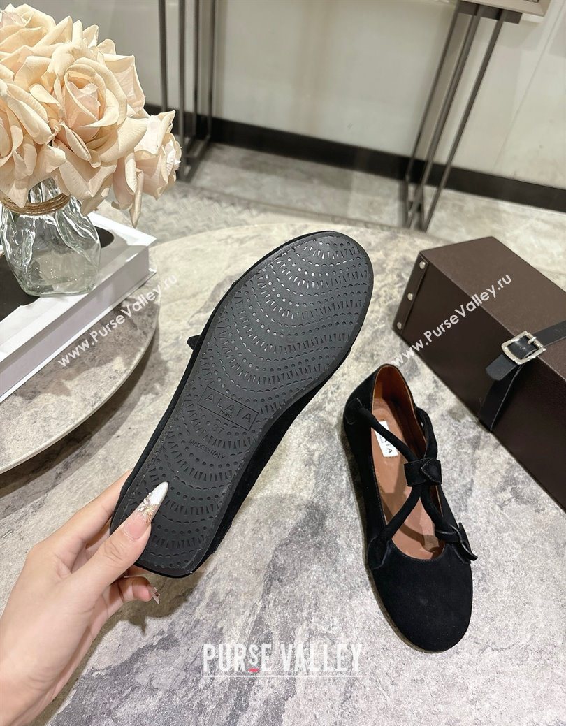 Alaia Le Teckel Ballet Flats in Suede with Cross Strap Black 2025 AL102907 (KL-251029130)