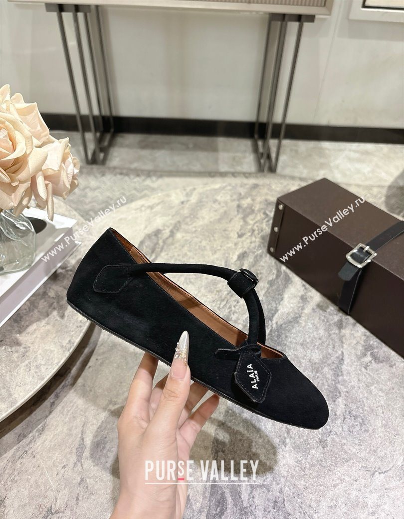 Alaia Le Teckel Ballet Flats in Suede with Cross Strap Black 2025 AL102907 (KL-251029130)