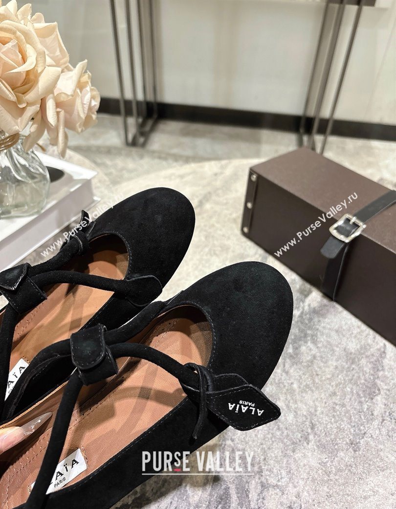 Alaia Le Teckel Ballet Flats in Suede with Cross Strap Black 2025 AL102907 (KL-251029130)