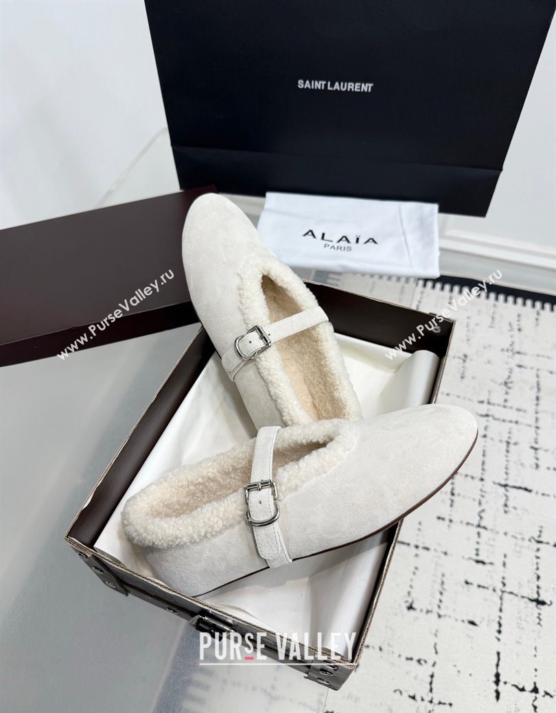 Alaia Ballet Flats in Suede and Shearling White 2025 AL102901 (KER-251029097)
