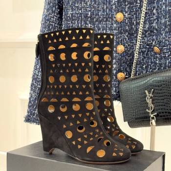Alaia Openwork Suede Wedge Ankle Boots Black 2025 AL102906 (KL-251029124)