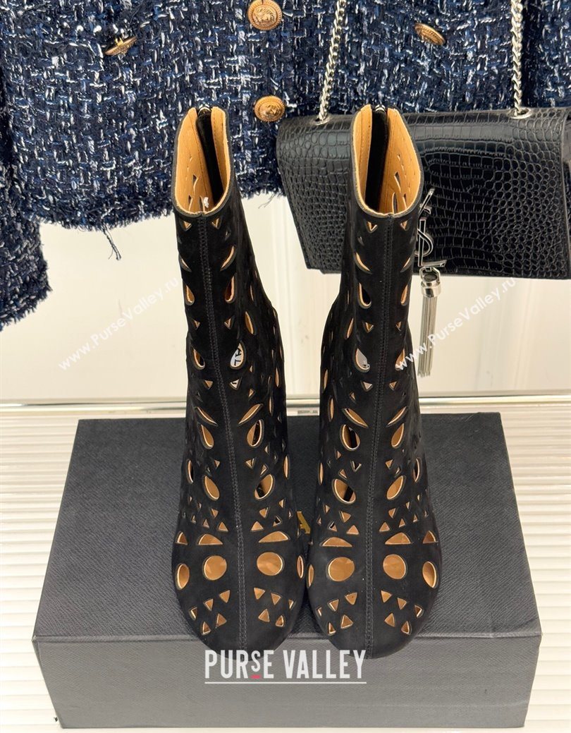 Alaia Openwork Suede Wedge Ankle Boots Black 2025 AL102906 (KL-251029124)
