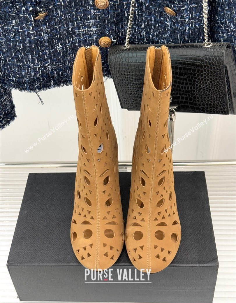 Alaia Openwork Suede Wedge Ankle Boots Yellow 2025 AL102906 (KL-251029125)