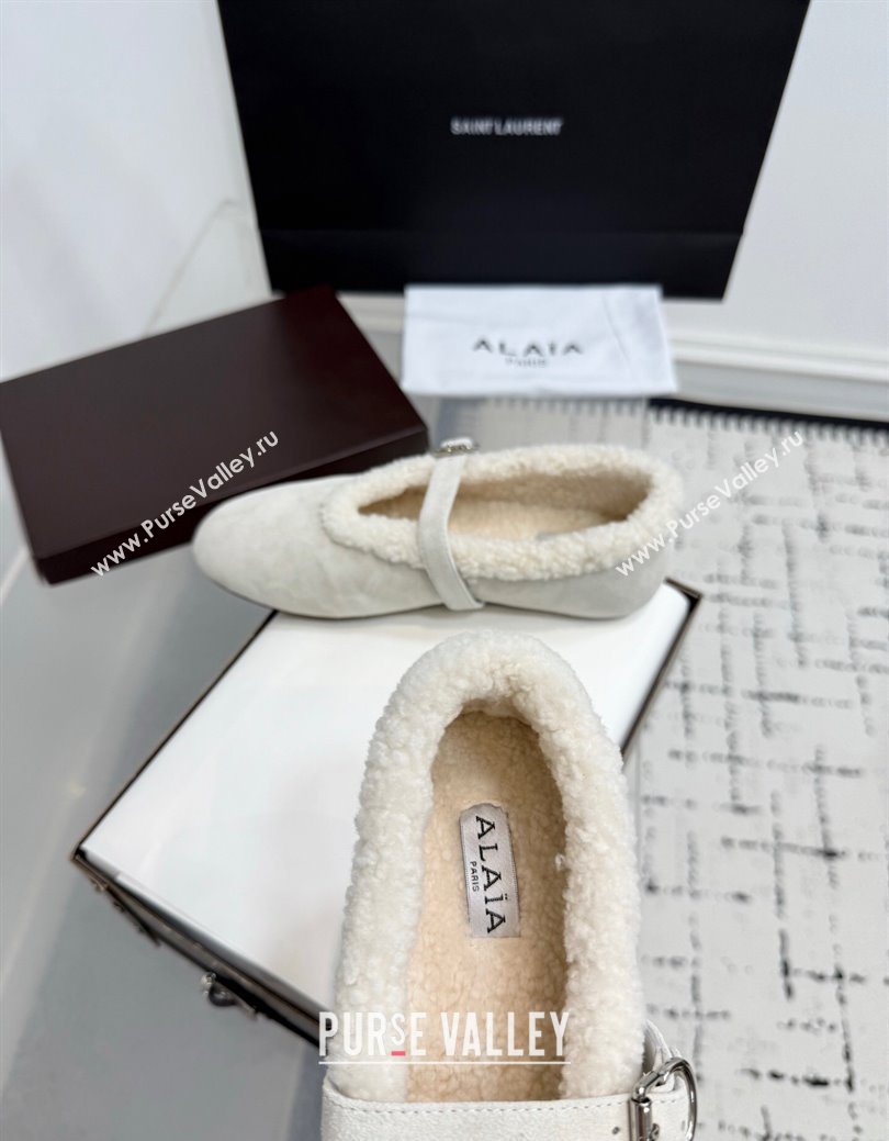 Alaia Ballet Flats in Suede and Shearling White 2025 AL102901 (KER-251029097)