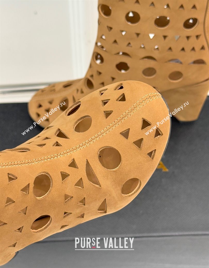 Alaia Openwork Suede Wedge Ankle Boots Yellow 2025 AL102906 (KL-251029125)