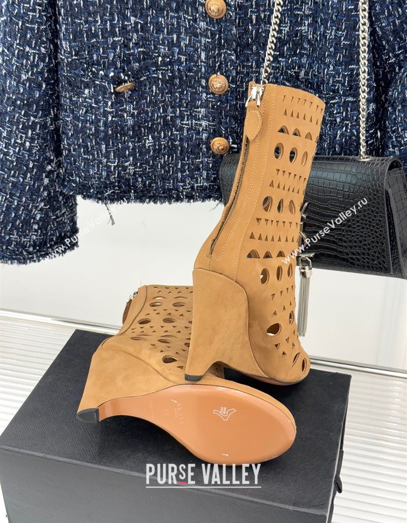 Alaia Openwork Suede Wedge Ankle Boots Yellow 2025 AL102906 (KL-251029125)