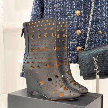 Alaia Openwork Calf Leather Wedge Ankle Boots Black 2025 AL102906 (KL-251029126)