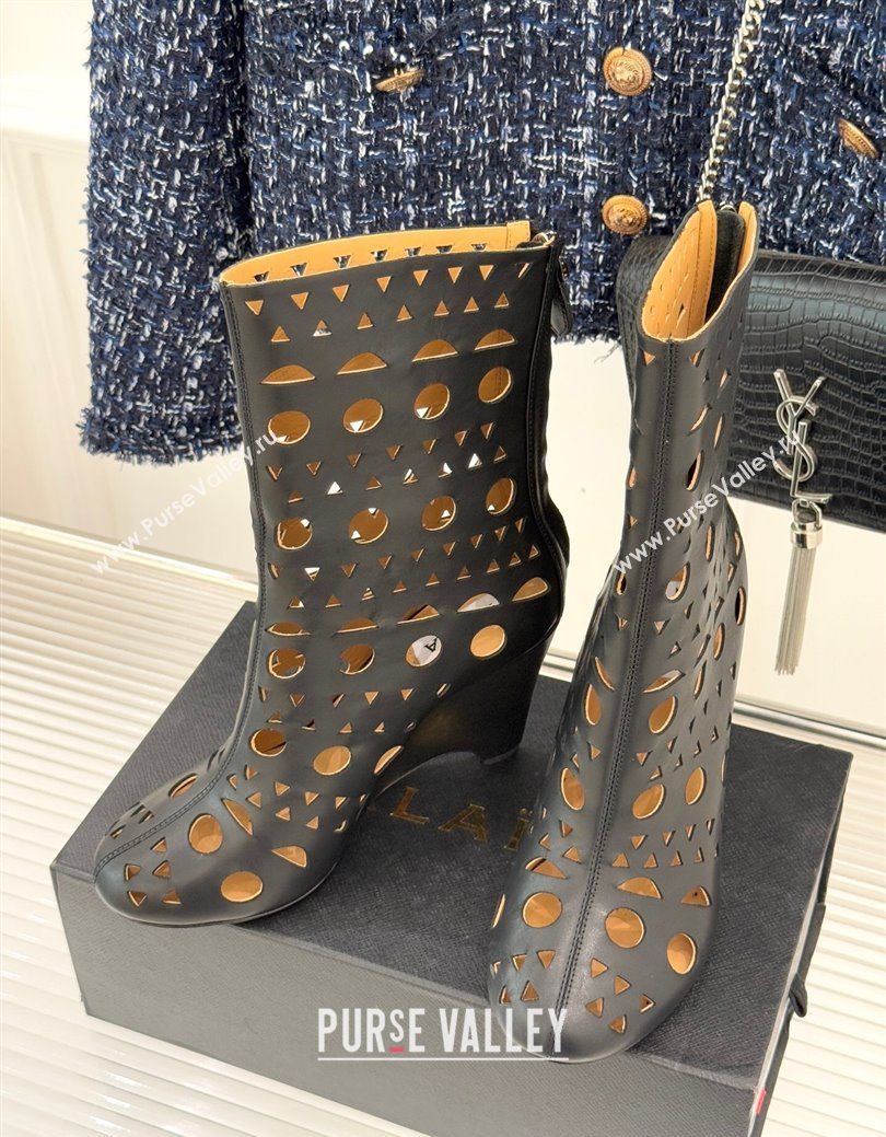 Alaia Openwork Calf Leather Wedge Ankle Boots Black 2025 AL102906 (KL-251029126)