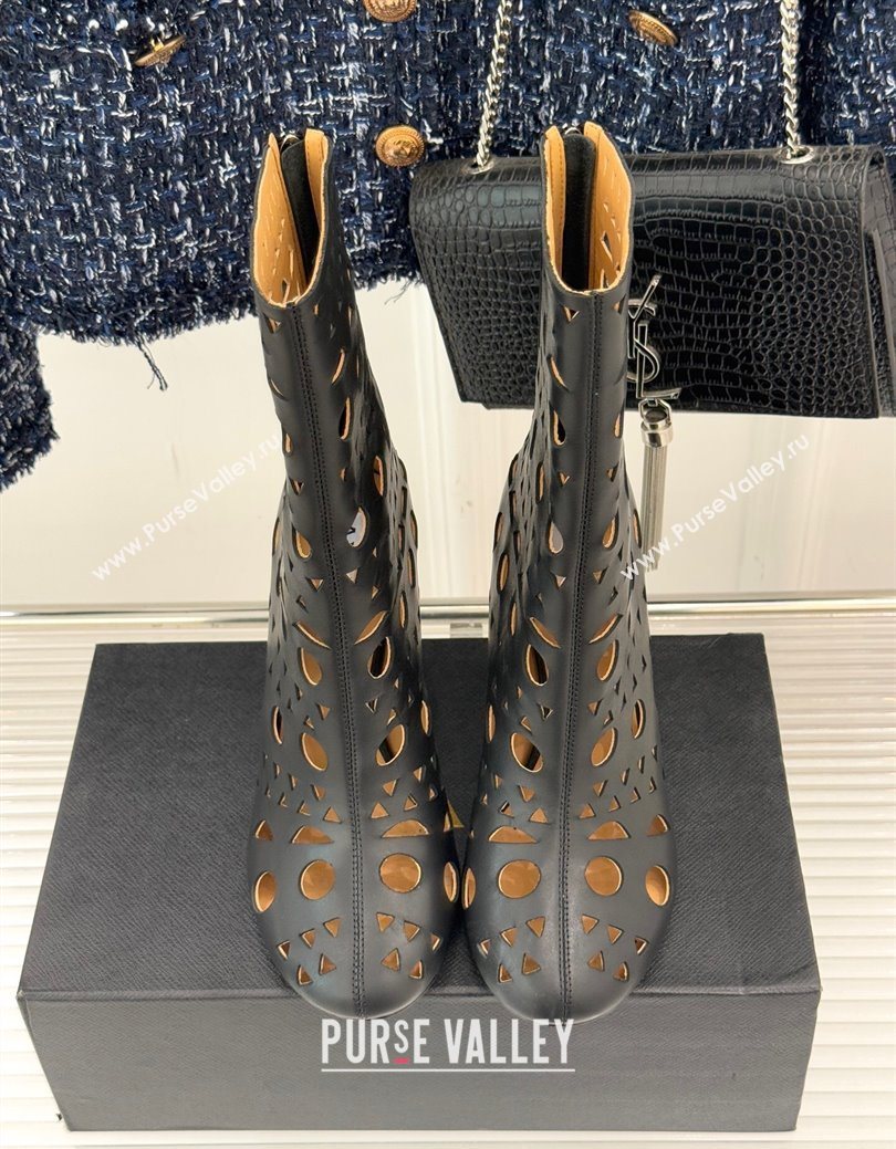 Alaia Openwork Calf Leather Wedge Ankle Boots Black 2025 AL102906 (KL-251029126)