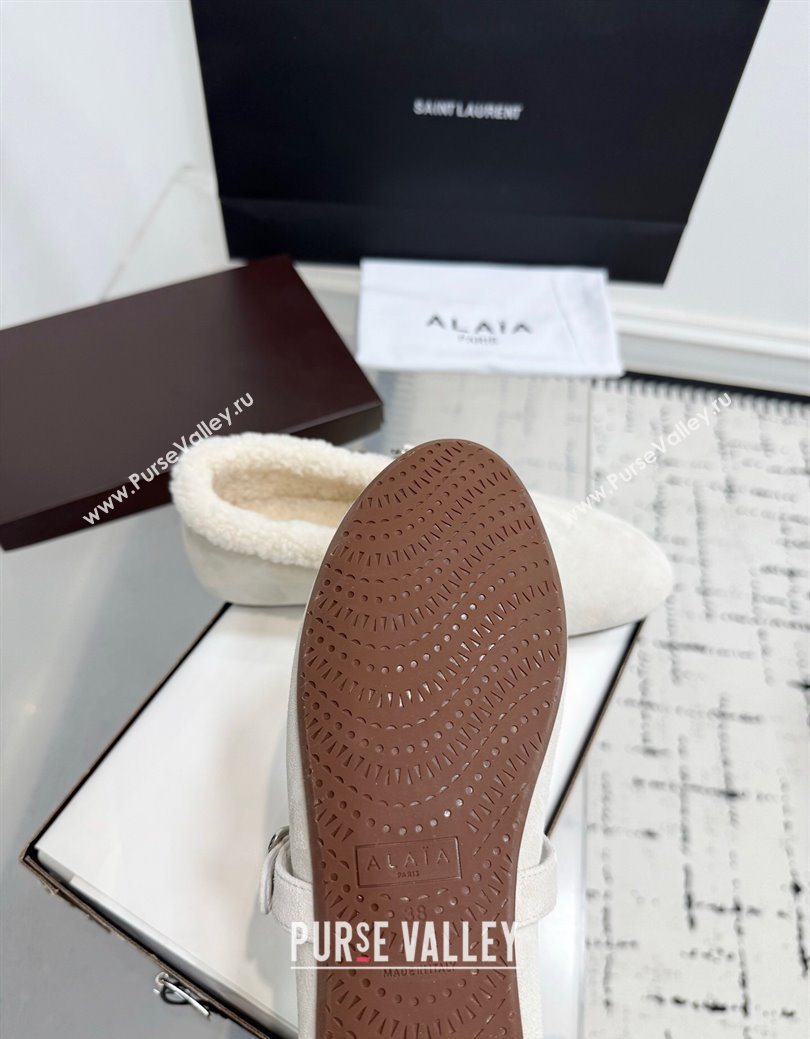 Alaia Ballet Flats in Suede and Shearling White 2025 AL102901 (KER-251029097)