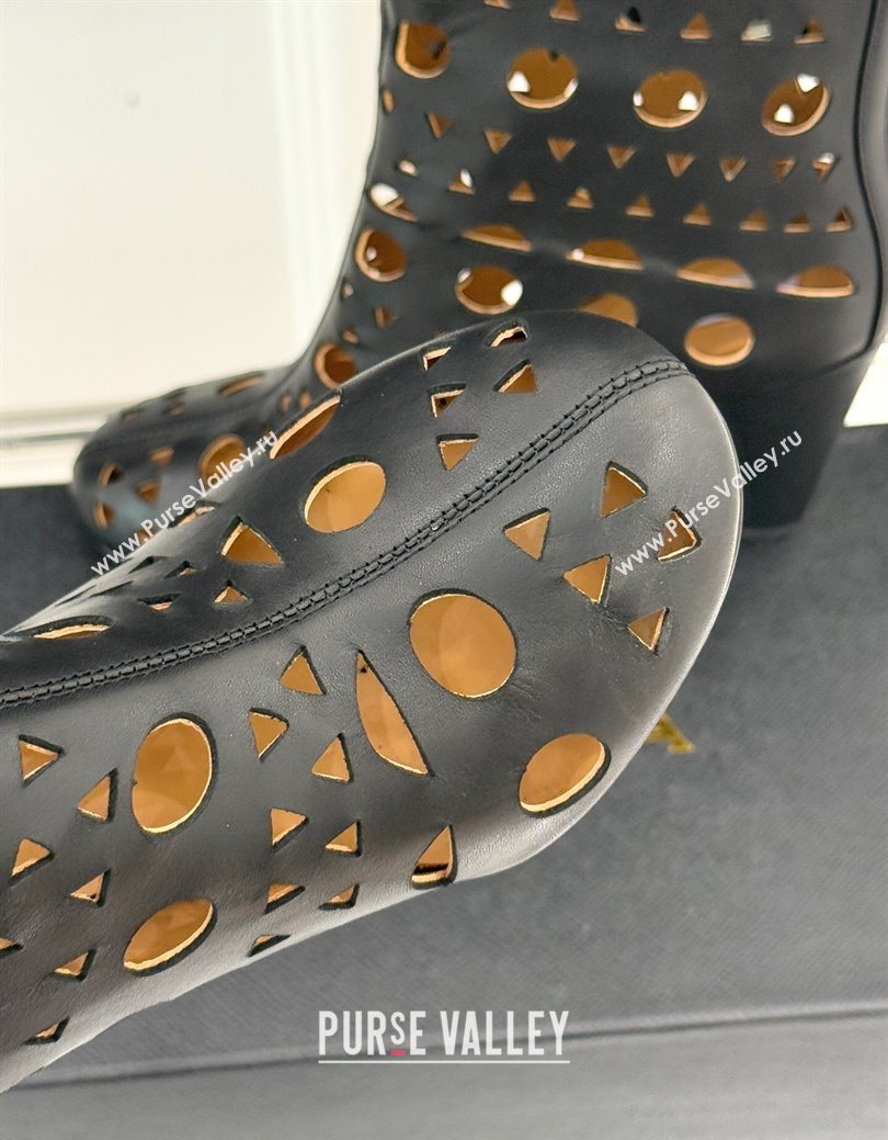Alaia Openwork Calf Leather Wedge Ankle Boots Black 2025 AL102906 (KL-251029126)