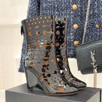 Alaia Openwork Pendant Leather Wedge Ankle Boots Black 2025 AL102906 (KL-251029127)