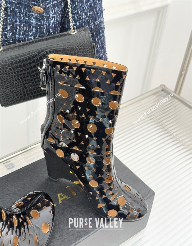 Alaia Openwork Pendant Leather Wedge Ankle Boots Black 2025 AL102906 (KL-251029127)