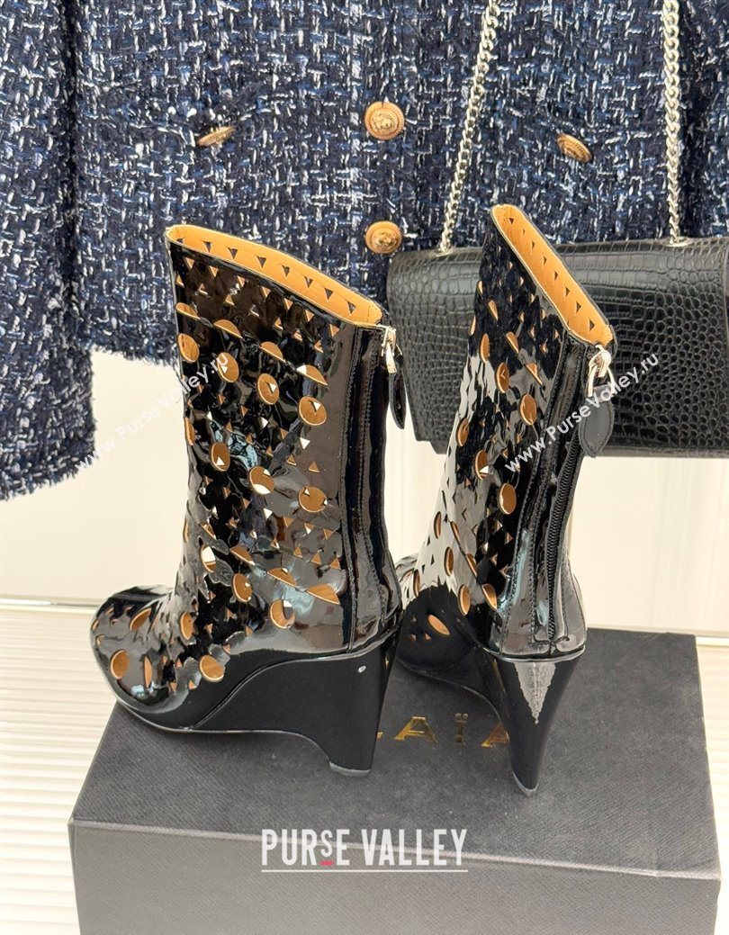 Alaia Openwork Pendant Leather Wedge Ankle Boots Black 2025 AL102906 (KL-251029127)