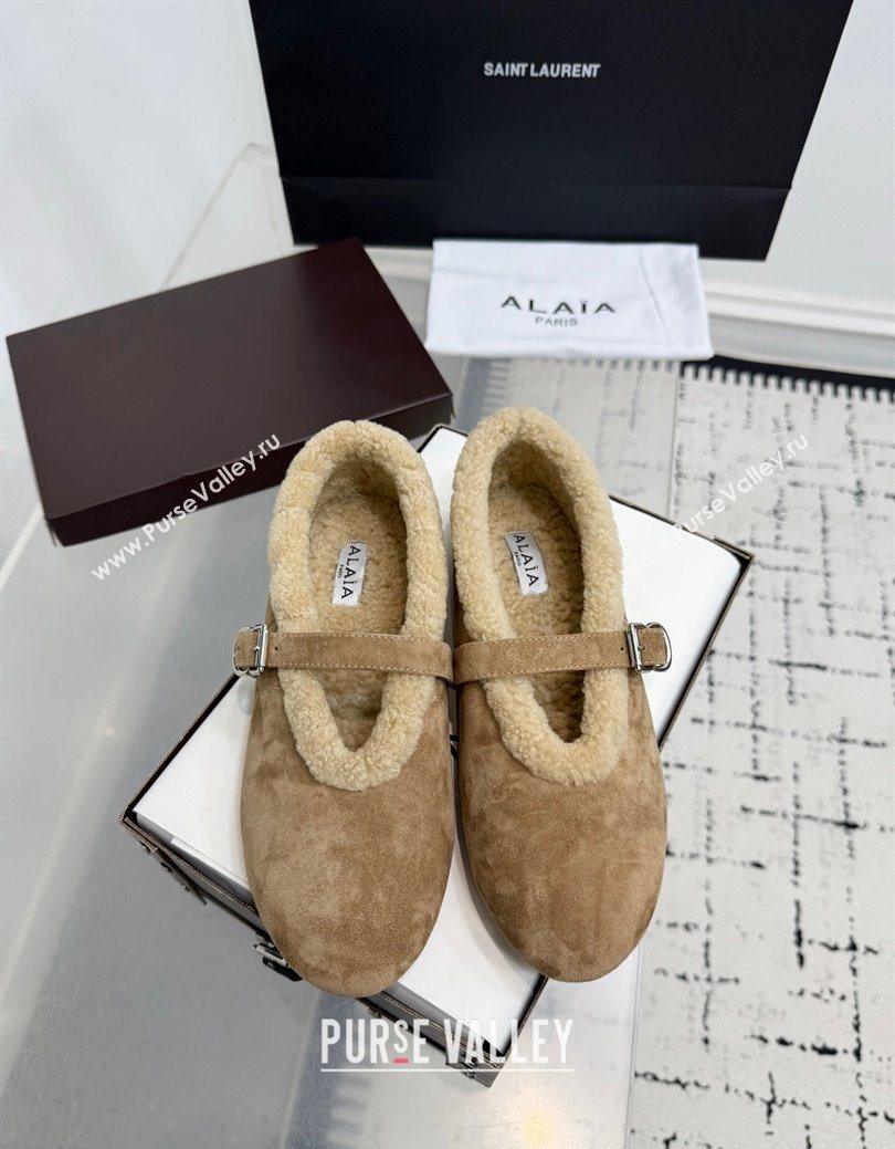 Alaia Ballet Flats in Suede and Shearling Camel 2025 AL102901 (KER-251029098)